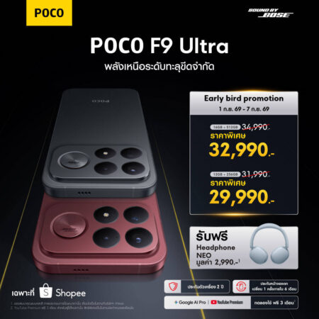 POCO เปิดตัว POCO F9 Series มาพร้อมพลังเรือธงรอบด้านและประสบการ์ณการเล่นเกมที่ลื่นไหลสูงสุด 185 FPS